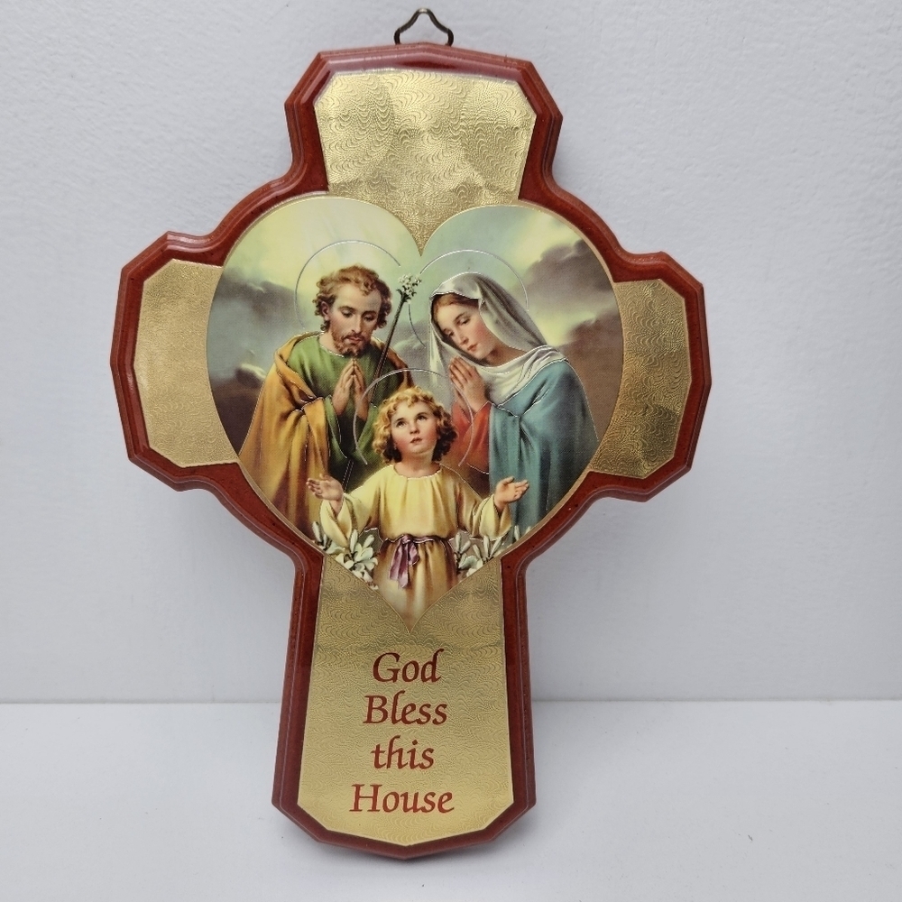 Holy Family cross bless this house wall decor Catholic Christian